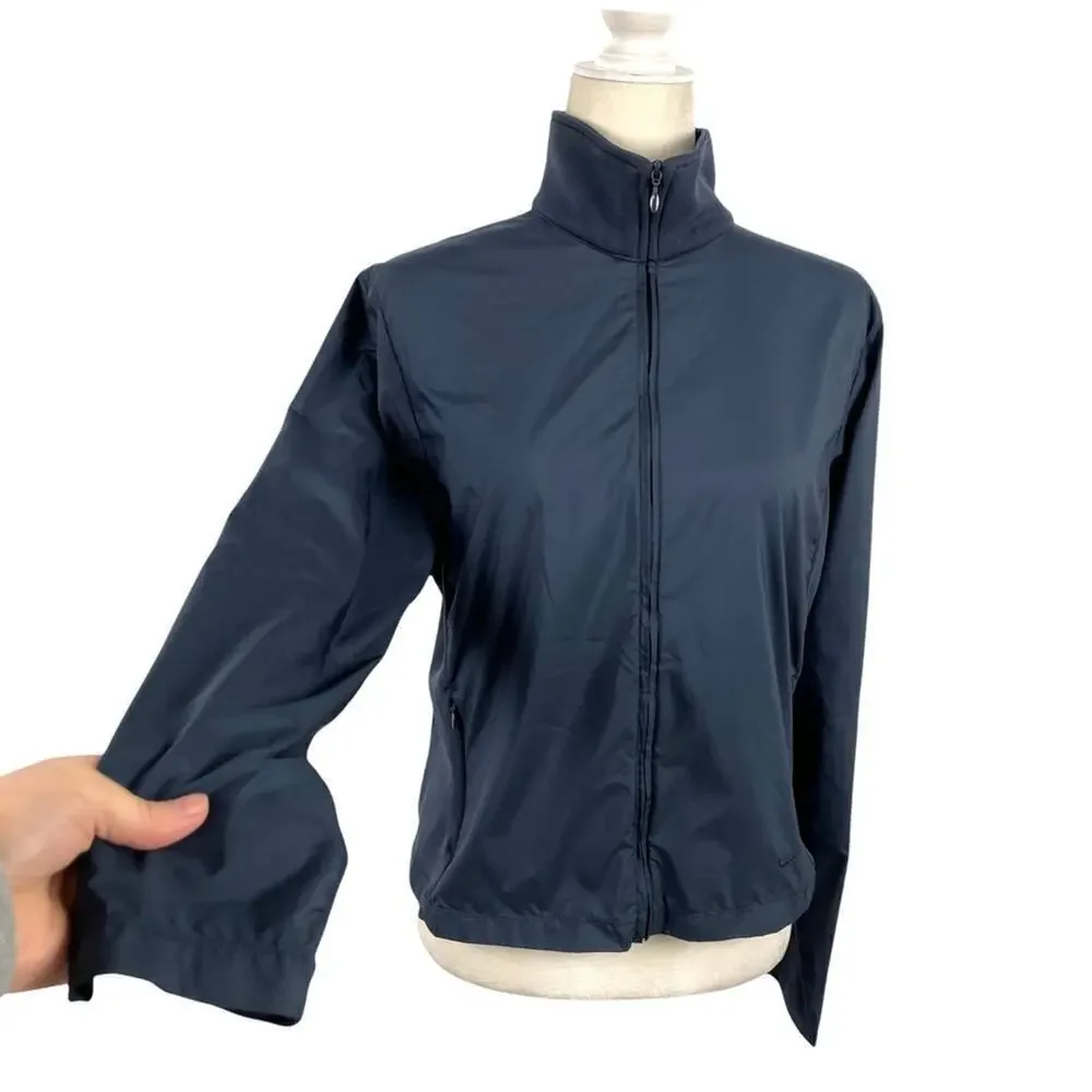Nike Swoosh Boys Mixed Media Navy Jacket Nylon Front High Neck Large 12/14